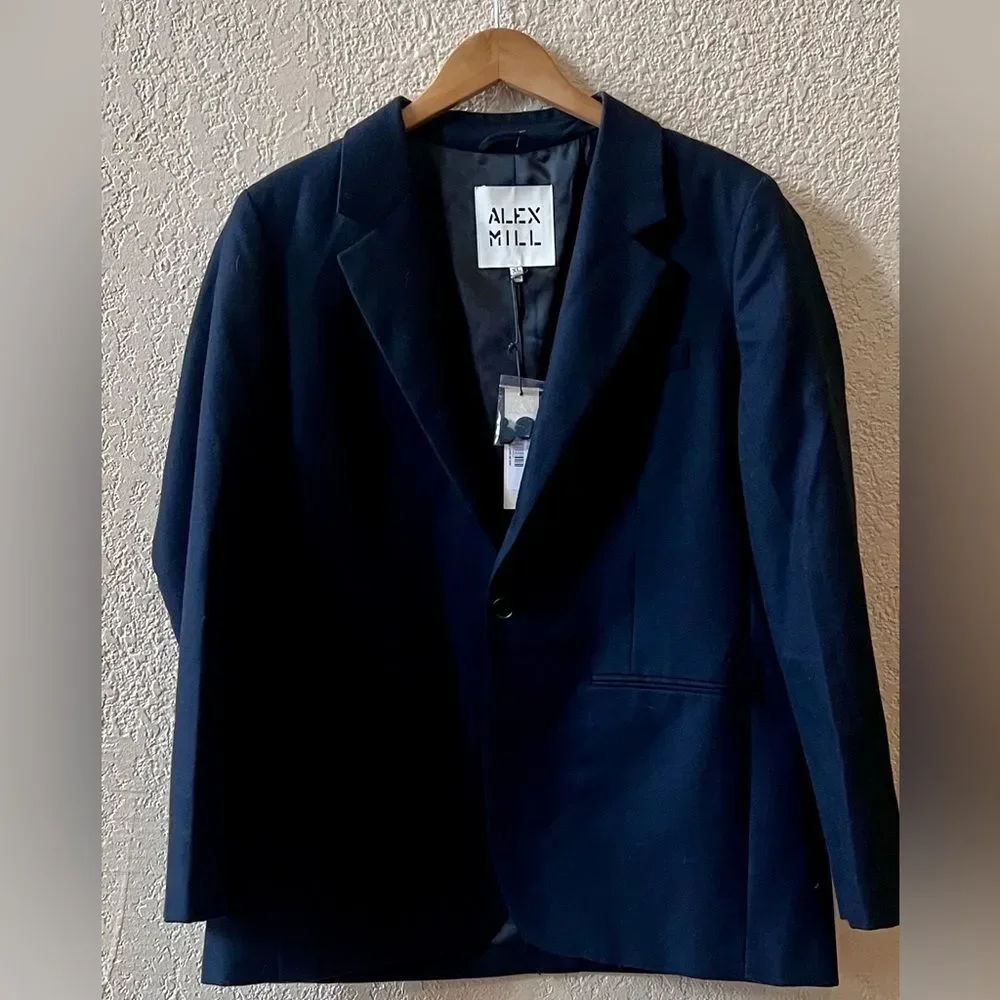 Alex Mill SoHo Blazer Men Sz XL Navy Blue One Button Pocket Wool Blend Lined NWT